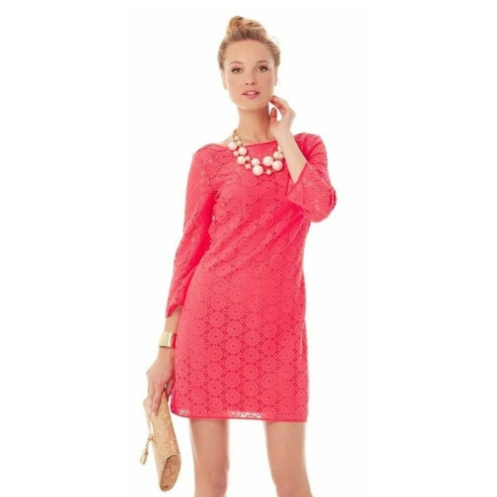 NWT Lilly Pulitzer Topanga Island Coral Breakers Lace Crochet Knit Tunic Dress